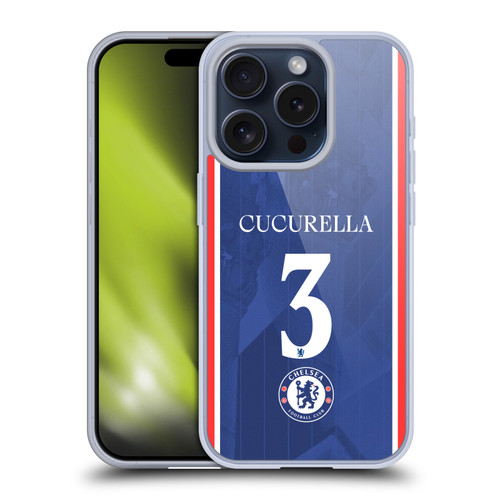 Chelsea Football Club 2025/26 Players Home Kit 1st Group Marc Cucurella Soft Gel Case for Apple iPhone 15 Pro