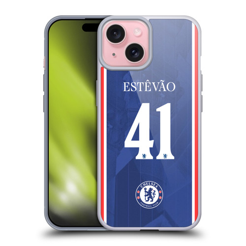 Chelsea Football Club 2025/26 Players Home Kit 2nd Group Estêvão Willian Soft Gel Case for Apple iPhone 15