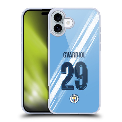 Manchester City Man City FC 2025/26 Players Home Kit 1st Group Joško Gvardiol Soft Gel Case for Apple iPhone 16 Plus