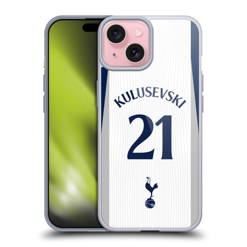 Tottenham Hotspur F.C. 2025/26 Players Home Kit 1st Group Dejan Kulusevski Soft Gel Case for Apple iPhone 15