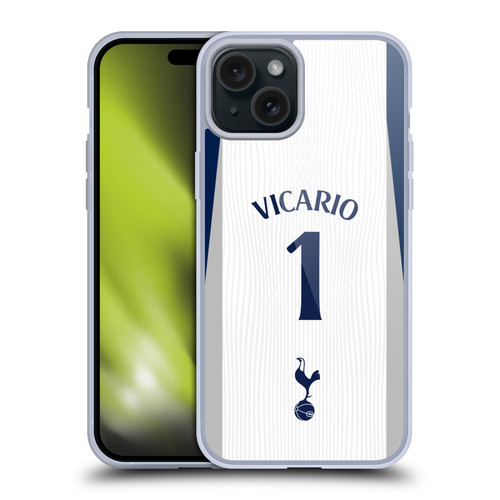 Tottenham Hotspur F.C. 2025/26 Players Home Kit 1st Group Guglielmo Vicario Soft Gel Case for Apple iPhone 15 Plus
