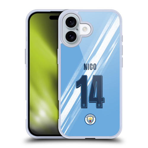 Manchester City Man City FC 2025/26 Players Home Kit 2nd Group Nico González Soft Gel Case for Apple iPhone 16