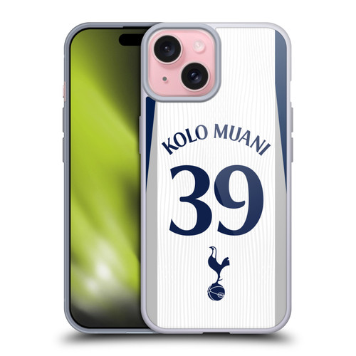 Tottenham Hotspur F.C. 2025/26 Players Home Kit 2nd Group Randal Kolo Muani Soft Gel Case for Apple iPhone 15