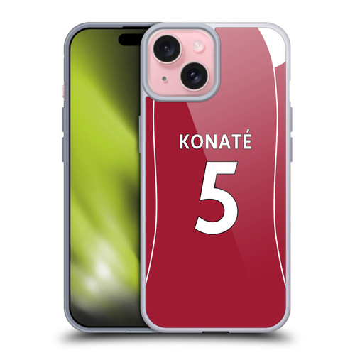 Liverpool Football Club 2025/26 Players Home Kit 2nd Group Ibrahima Konaté Soft Gel Case for Apple iPhone 15