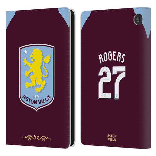Aston Villa Football Club 2025/26 Players Home Kit Morgan Rogers Leather Book Wallet Case Cover For Amazon Fire 7 2022