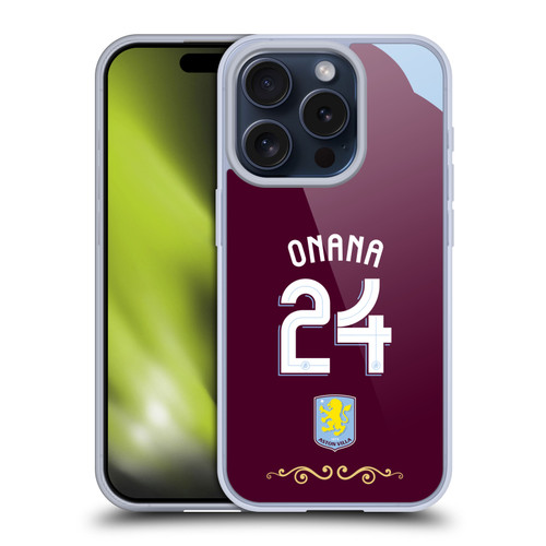 Aston Villa Football Club 2025/26 Players Home Kit Amadou Onana Soft Gel Case for Apple iPhone 15 Pro