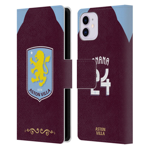 Aston Villa Football Club 2025/26 Players Home Kit Amadou Onana Leather Book Wallet Case Cover For Apple iPhone 11