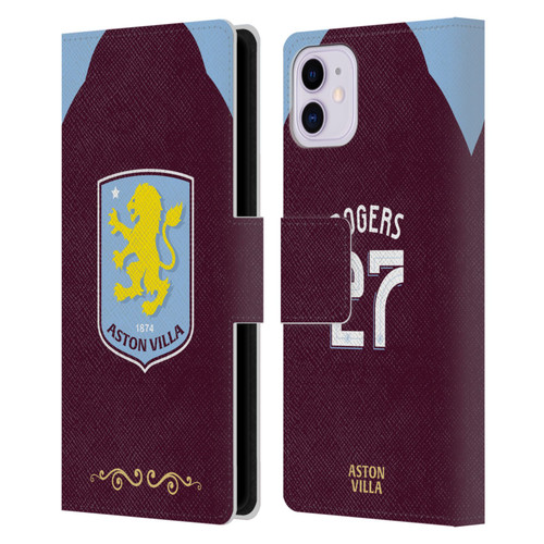 Aston Villa Football Club 2025/26 Players Home Kit Morgan Rogers Leather Book Wallet Case Cover For Apple iPhone 11