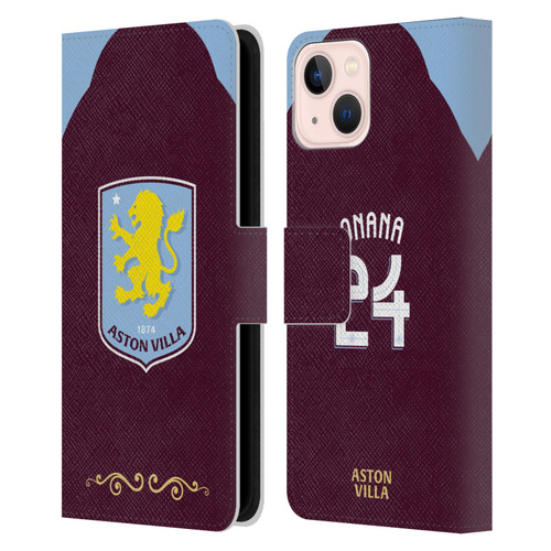Aston Villa Football Club 2025/26 Players Home Kit Amadou Onana Leather Book Wallet Case Cover For Apple iPhone 13