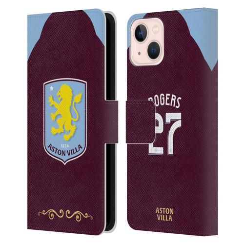 Aston Villa Football Club 2025/26 Players Home Kit Morgan Rogers Leather Book Wallet Case Cover For Apple iPhone 13