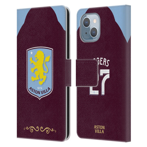 Aston Villa Football Club 2025/26 Players Home Kit Morgan Rogers Leather Book Wallet Case Cover For Apple iPhone 14