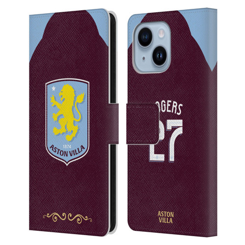 Aston Villa Football Club 2025/26 Players Home Kit Morgan Rogers Leather Book Wallet Case Cover For Apple iPhone 14 Plus