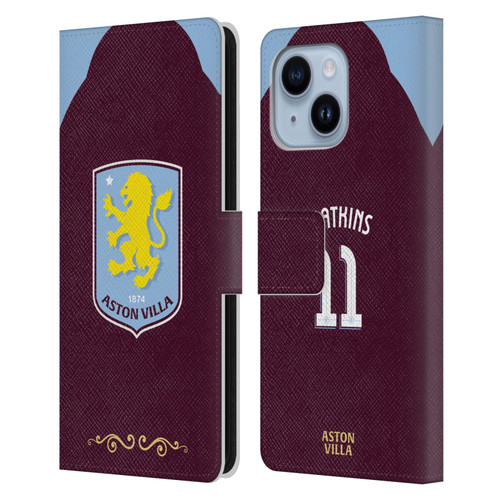 Aston Villa Football Club 2025/26 Players Home Kit Ollie Watkins Leather Book Wallet Case Cover For Apple iPhone 14 Plus