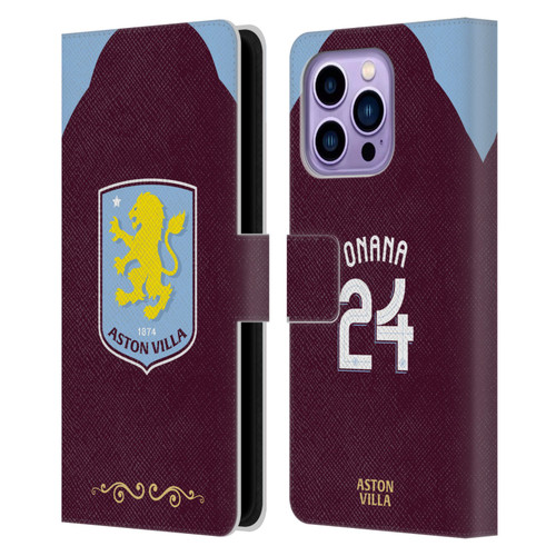Aston Villa Football Club 2025/26 Players Home Kit Amadou Onana Leather Book Wallet Case Cover For Apple iPhone 14 Pro Max