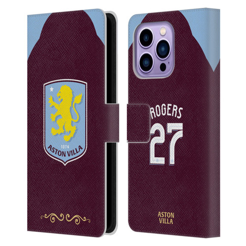 Aston Villa Football Club 2025/26 Players Home Kit Morgan Rogers Leather Book Wallet Case Cover For Apple iPhone 14 Pro Max