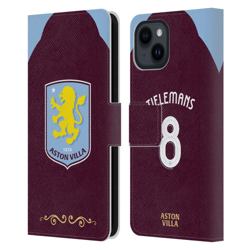 Aston Villa Football Club 2025/26 Players Home Kit Youri Tielemans Leather Book Wallet Case Cover For Apple iPhone 15