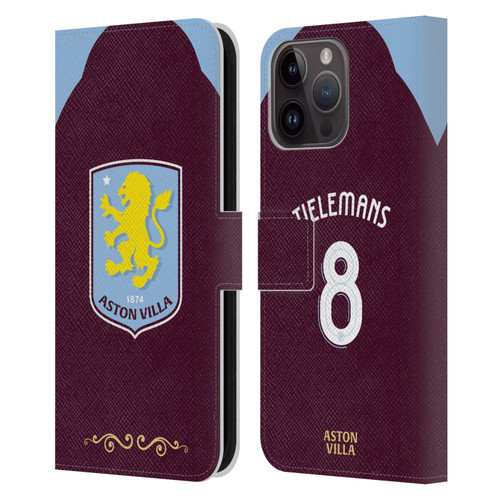 Aston Villa Football Club 2025/26 Players Home Kit Youri Tielemans Leather Book Wallet Case Cover For Apple iPhone 15 Pro Max