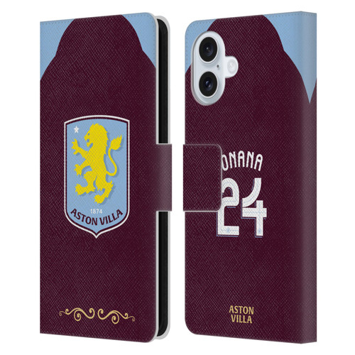 Aston Villa Football Club 2025/26 Players Home Kit Amadou Onana Leather Book Wallet Case Cover For Apple iPhone 16 Plus