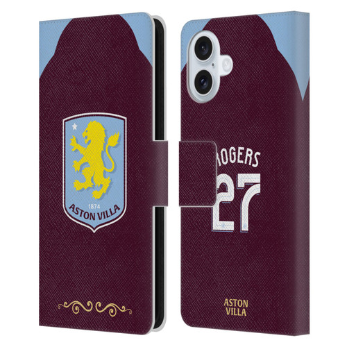 Aston Villa Football Club 2025/26 Players Home Kit Morgan Rogers Leather Book Wallet Case Cover For Apple iPhone 16 Plus
