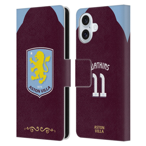 Aston Villa Football Club 2025/26 Players Home Kit Ollie Watkins Leather Book Wallet Case Cover For Apple iPhone 16 Plus