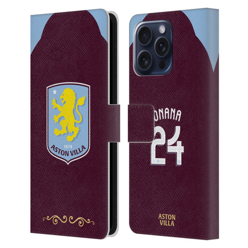 Aston Villa Football Club 2025/26 Players Home Kit Amadou Onana Leather Book Wallet Case Cover For Apple iPhone 16 Pro Max