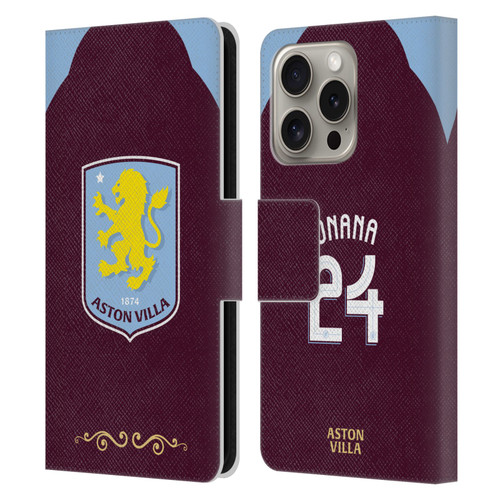 Aston Villa Football Club 2025/26 Players Home Kit Amadou Onana Leather Book Wallet Case Cover For Apple iPhone 16 Pro