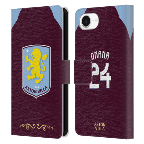 Aston Villa Football Club 2025/26 Players Home Kit Amadou Onana Leather Book Wallet Case Cover For Apple iPhone 16e