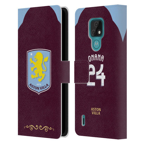 Aston Villa Football Club 2025/26 Players Home Kit Amadou Onana Leather Book Wallet Case Cover For Motorola Moto E7