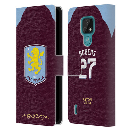 Aston Villa Football Club 2025/26 Players Home Kit Morgan Rogers Leather Book Wallet Case Cover For Motorola Moto E7
