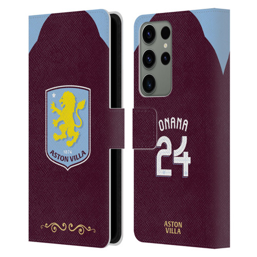 Aston Villa Football Club 2025/26 Players Home Kit Amadou Onana Leather Book Wallet Case Cover For Samsung Galaxy S23 Ultra 5G