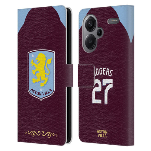 Aston Villa Football Club 2025/26 Players Home Kit Morgan Rogers Leather Book Wallet Case Cover For Xiaomi Redmi Note 13 Pro Plus 5G