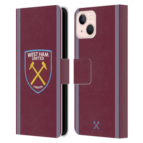 West Ham United FC 2025/26 Crest Kit Home Leather Book Wallet Case Cover For Apple iPhone 13