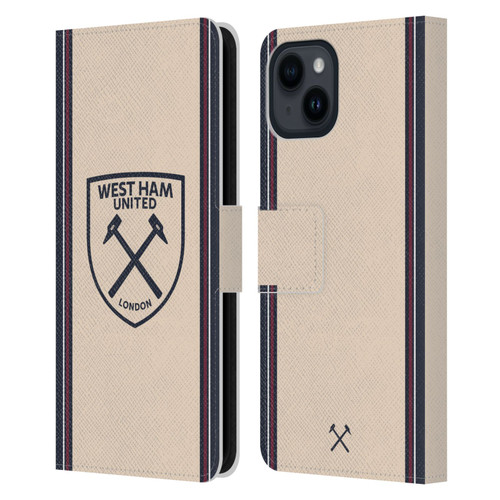 West Ham United FC 2025/26 Crest Kit Away Leather Book Wallet Case Cover For Apple iPhone 15
