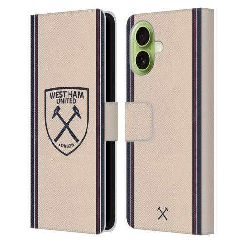 West Ham United FC 2025/26 Crest Kit Away Leather Book Wallet Case Cover For Apple iPhone 17