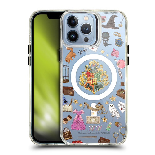 Harry Potter Magical Icons Hogwarts Pattern SHOCKPROOF BUMPER CASE COMPATIBLE WITH Apple iPhone 13 Pro Max & MAGSAFE