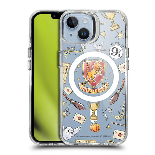 Harry Potter Magical Icons Gryffindor Pattern SHOCKPROOF BUMPER CASE COMPATIBLE WITH Apple iPhone 14 & MAGSAFE