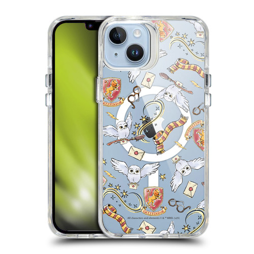 Harry Potter Magical Icons Hedwig Gryffindor Pattern SHOCKPROOF BUMPER CASE COMPATIBLE WITH Apple iPhone 14 Plus & MAGSAFE