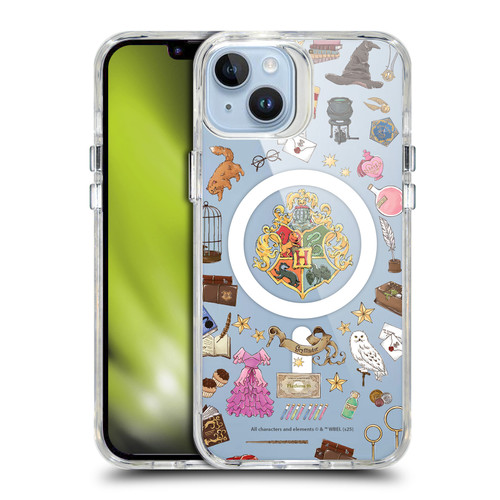 Harry Potter Magical Icons Hogwarts Pattern SHOCKPROOF BUMPER CASE COMPATIBLE WITH Apple iPhone 14 Plus & MAGSAFE