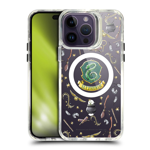 Harry Potter Magical Icons Slytherin Pattern SHOCKPROOF BUMPER CASE COMPATIBLE WITH Apple iPhone 14 Pro Max & MAGSAFE