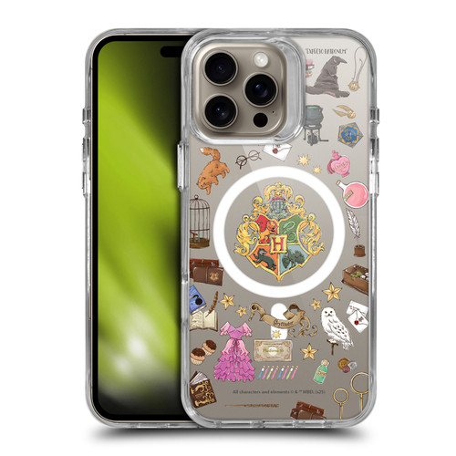 Harry Potter Magical Icons Hogwarts Pattern SHOCKPROOF BUMPER CASE COMPATIBLE WITH Apple iPhone 16 Pro Max & MAGSAFE