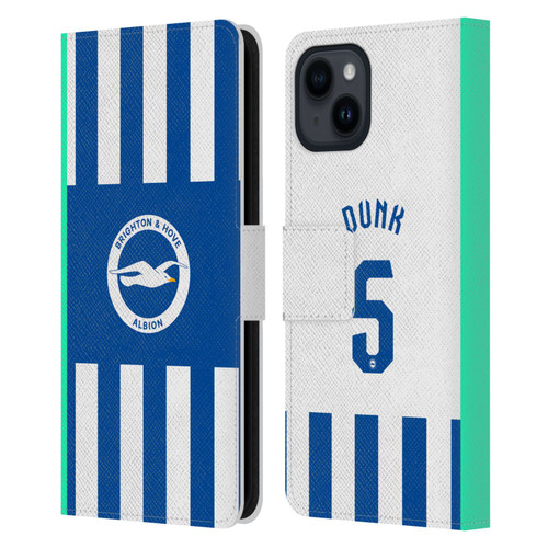 Brighton & Hove Albion F.C 2025/26 Players Home Kit Lewis Dunk Leather Book Wallet Case Cover For Apple iPhone 15