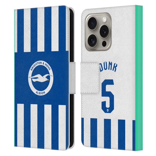Brighton & Hove Albion F.C 2025/26 Players Home Kit Lewis Dunk Leather Book Wallet Case Cover For Apple iPhone 16 Pro