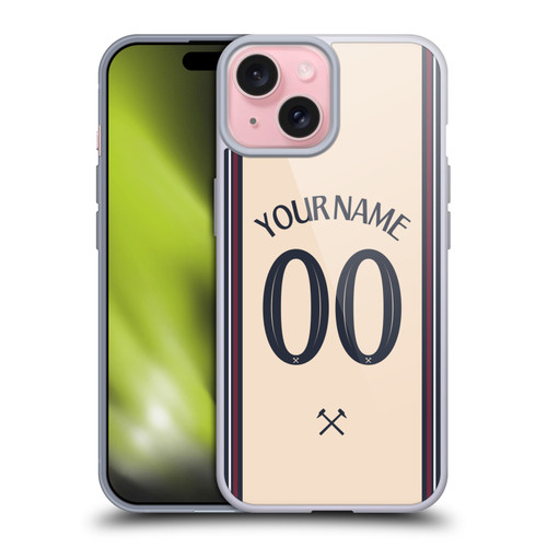 Custom Customised Personalised West Ham United FC 2025/26 Kit Away Soft Gel Case for Apple iPhone 15