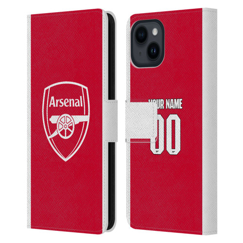 Custom Customised Personalised Arsenal FC 2025/26 Kit Home Leather Book Wallet Case Cover For Apple iPhone 15