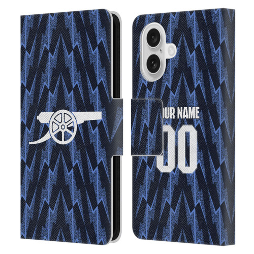 Custom Customised Personalised Arsenal FC 2025/26 Kit Away Leather Book Wallet Case Cover For Apple iPhone 16