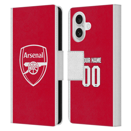 Custom Customised Personalised Arsenal FC 2025/26 Kit Home Leather Book Wallet Case Cover For Apple iPhone 16