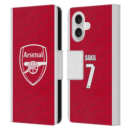 Arsenal FC 2025/26 Players Home Kit Bukayo Saka Leather Book Wallet Case Cover For Apple iPhone 16