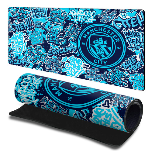 Manchester City Man City FC Crest Logo Graffiti Tag Pattern Gaming Office Desk PC Keyboard Mouse Mat Pad 23.62 x 11.81 x 0.12 inches (600 x 300 mm) - L