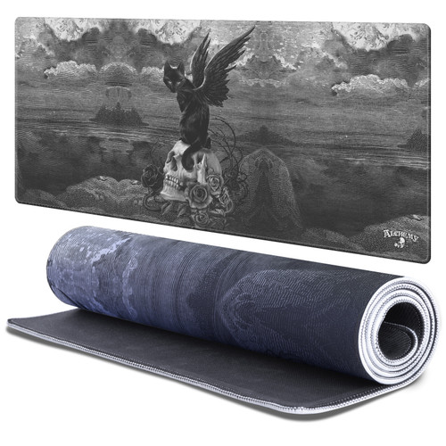 Alchemy Gothic Gothic Art Nine Lives Of Poe Skull Cat Gaming Office Desk PC Keyboard Mouse Mat Pad 37.4 x 15.75 x 0.16 inches (900 x 400 mm) - XL