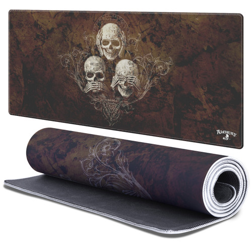 Alchemy Gothic Gothic Art No Evil Three Skull Gaming Office Desk PC Keyboard Mouse Mat Pad 37.4 x 15.75 x 0.16 inches (900 x 400 mm) - XL